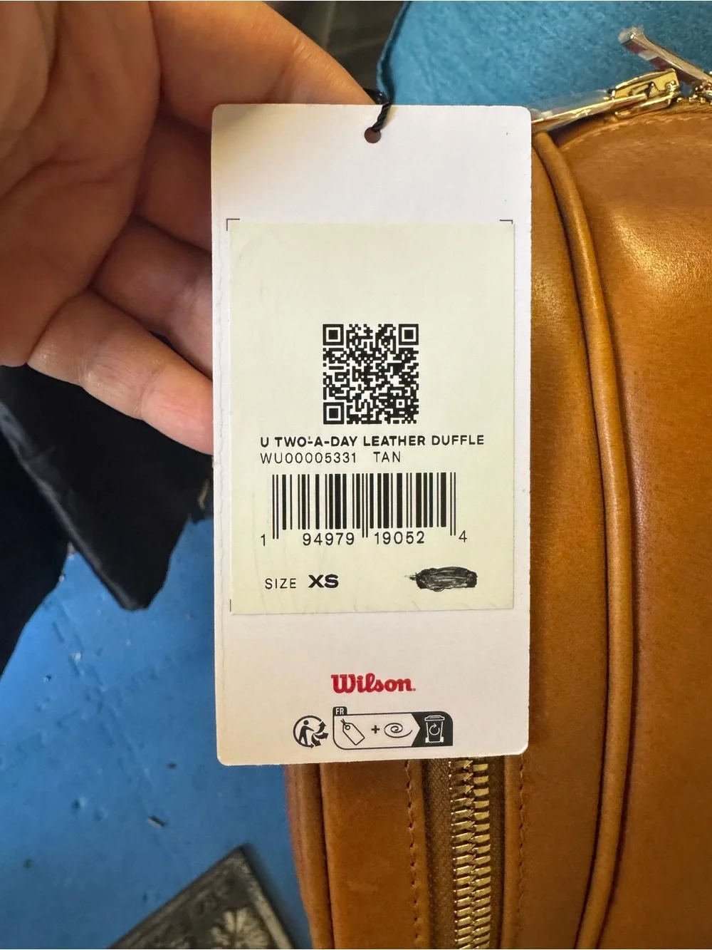 NWT— Wilson Tan Leather Duffel Bag with Red-Striped Straps